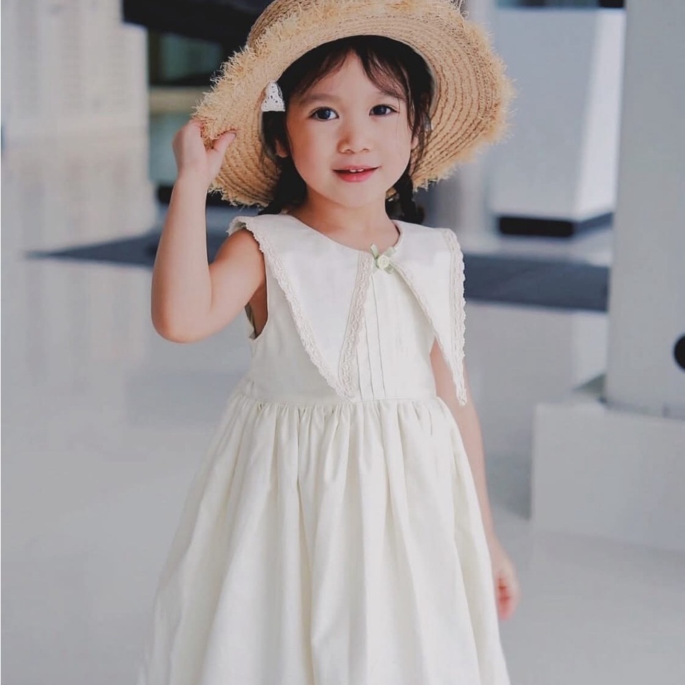 Adorable Vintage Cream Kids Casual Dress
